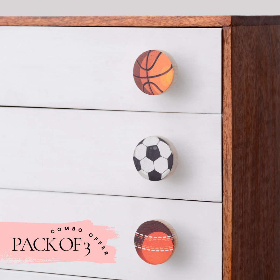 Special Combo Offer: Pack of 3 Cricket-themed Pinewood Knobs