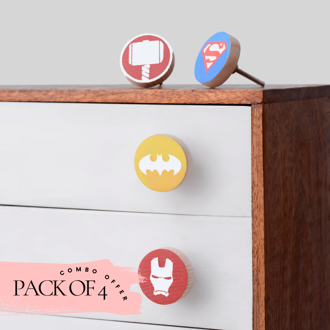 Special Combo Offer: Pack of 4 Superhero-inspired knobs at the Price of 3