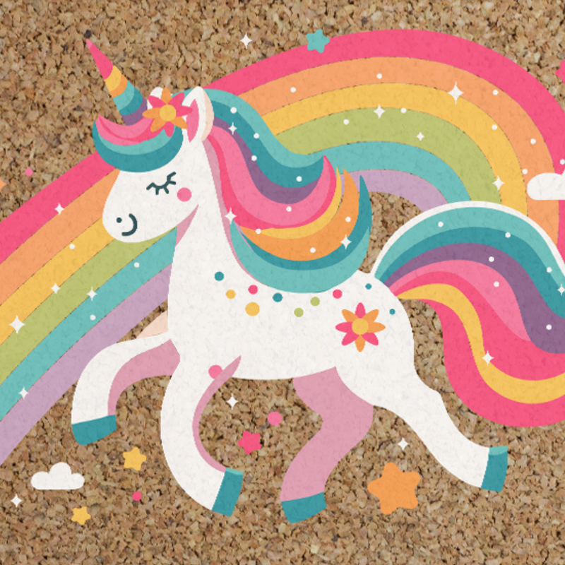 Rainbow Unicorn Cork Pinboard with Turquoise Frame