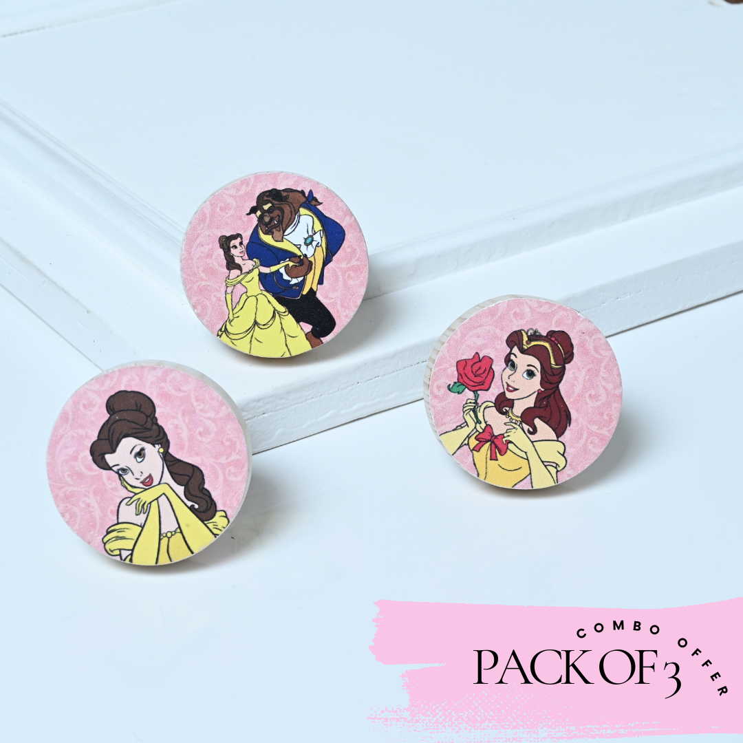 Special Combo Offer: Pack of 3 Disney princesses knobs  ( Belle with Rose, Belle , Belle and Beast )