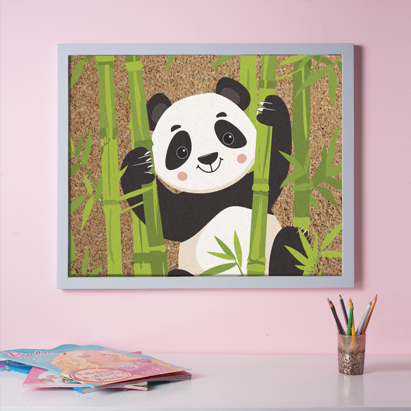 Panda Cork Pinboard with Grey Frame