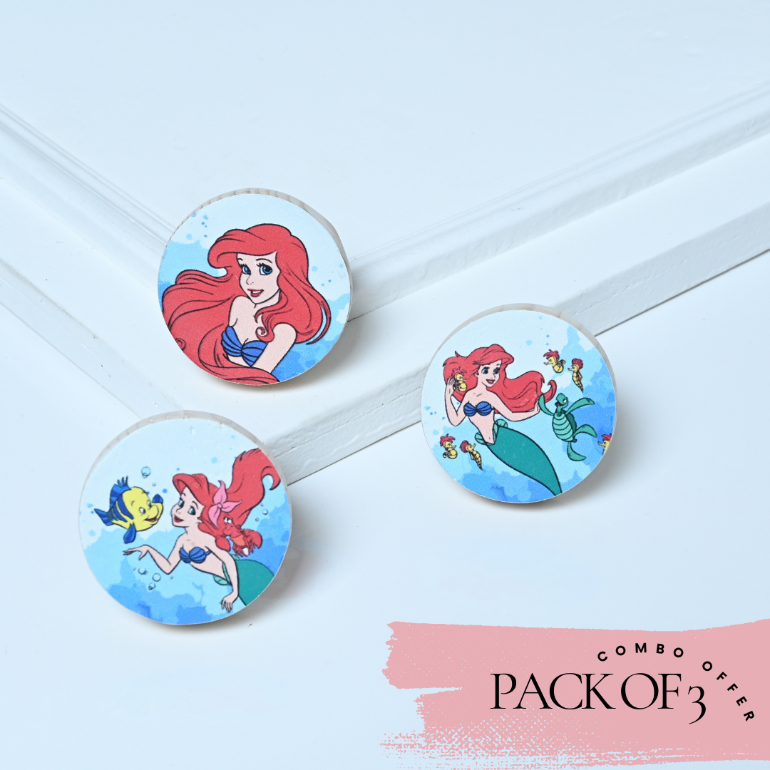 Special Combo Offer: Pack of 3 Disney princesses knobs  ( Ariel and Flounder, Ariel Portrait, Ariel and Sea)