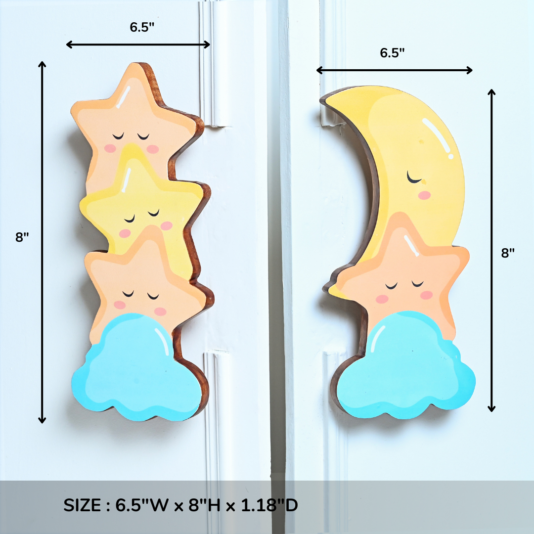 Star and Moon Cupboard Handles – Acacia Wood with Hardware