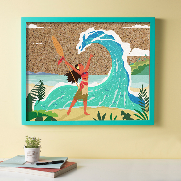 Tropical Adventure Cork Pinboard with Turquoise Frame