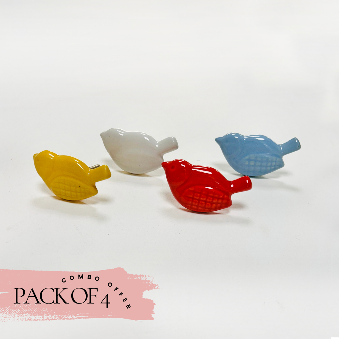 Special Combo Offer: Pack of 4 Birdie Knobs Ceramic Knobs at the Price of 3