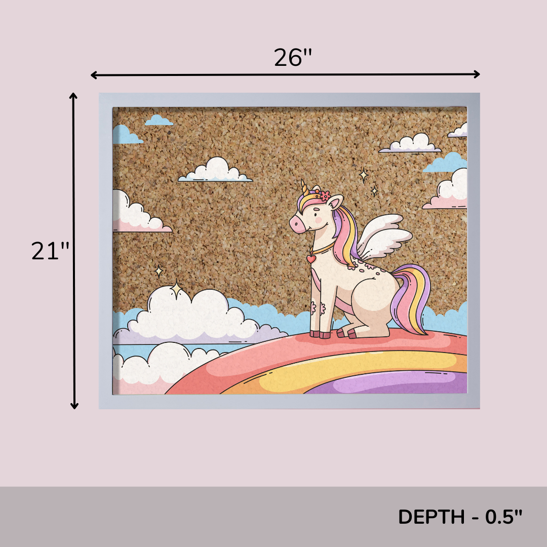 Unicorn Cork Pinboard with Grey Frame