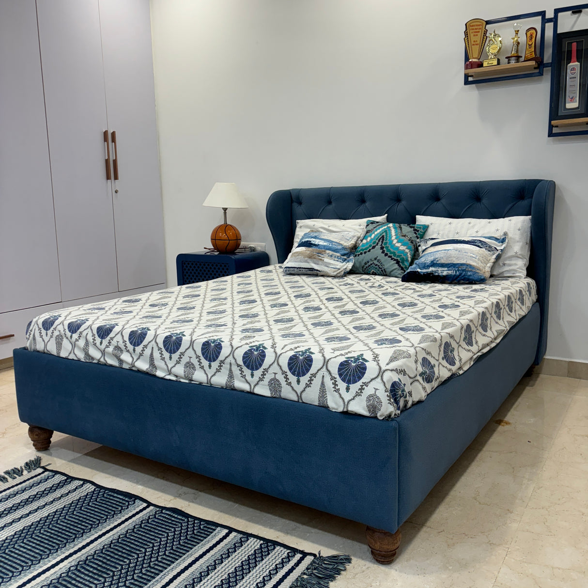 Navy Blue Upholstered Bed