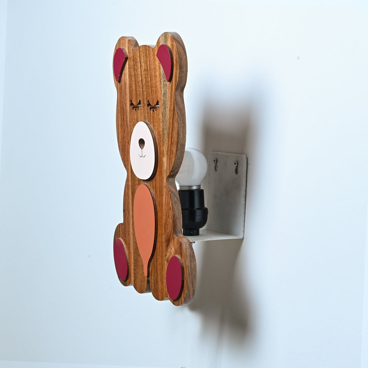 Teddy Bear-Themed Wooden Wall Light