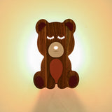 Teddy Bear-Themed Wooden Wall Light