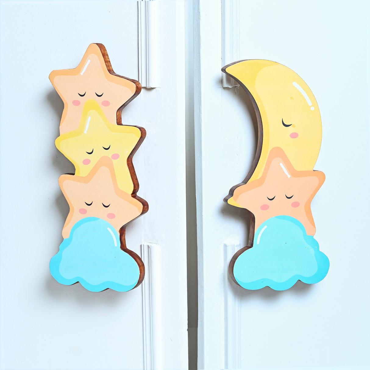 Star and Moon Cupboard Handles – Acacia Wood with Hardware