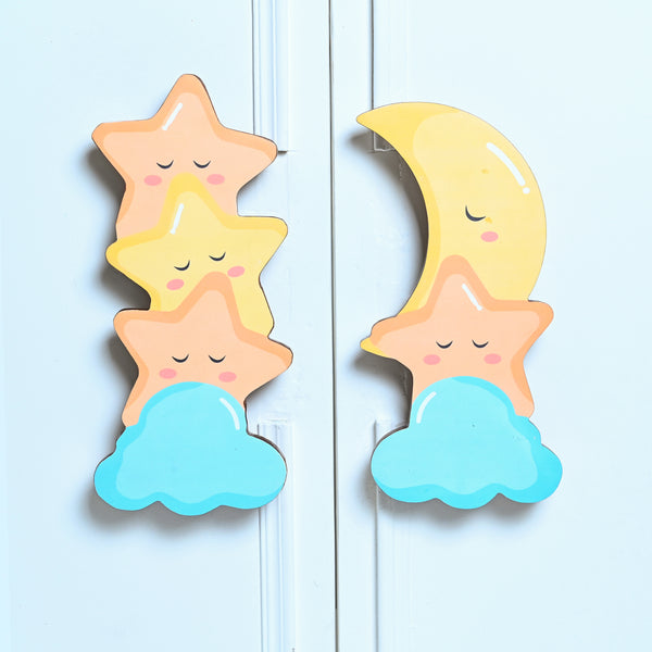 Star and Moon Cupboard Handles – Acacia Wood with Hardware