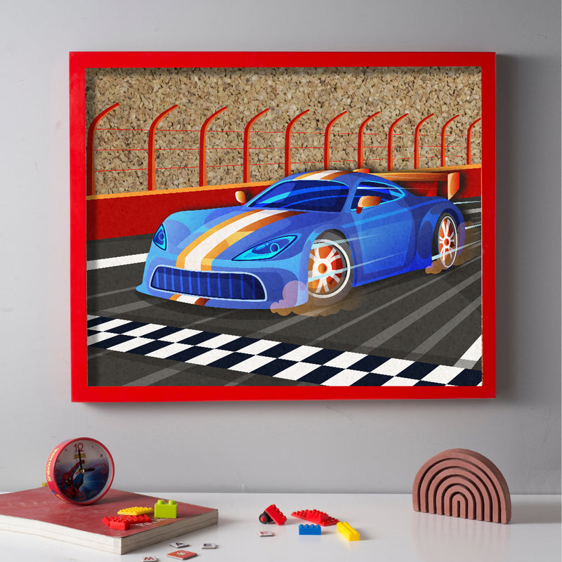 Racing Car Cork Pinboard with Red Frame