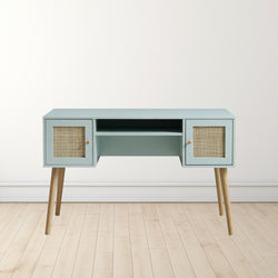 Vintage Rattan Desk with Modern Storage