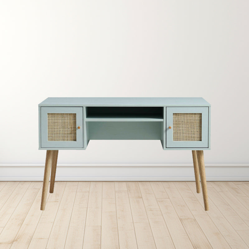 Vintage Rattan Desk with Modern Storage