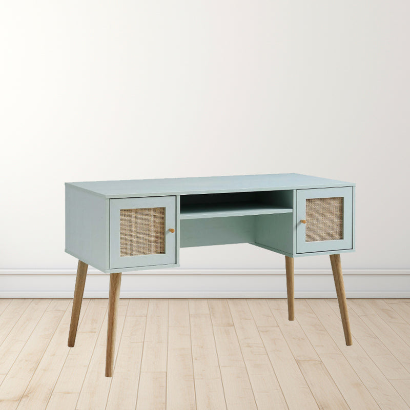 Vintage Rattan Desk with Modern Storage